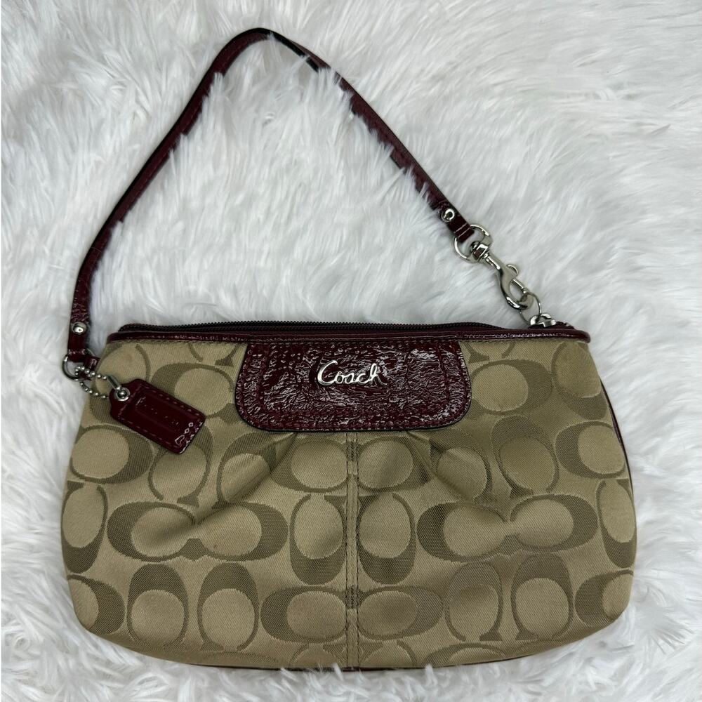 COACH y2k Brown Burgundy Signature Wristlet w/ Card Slots